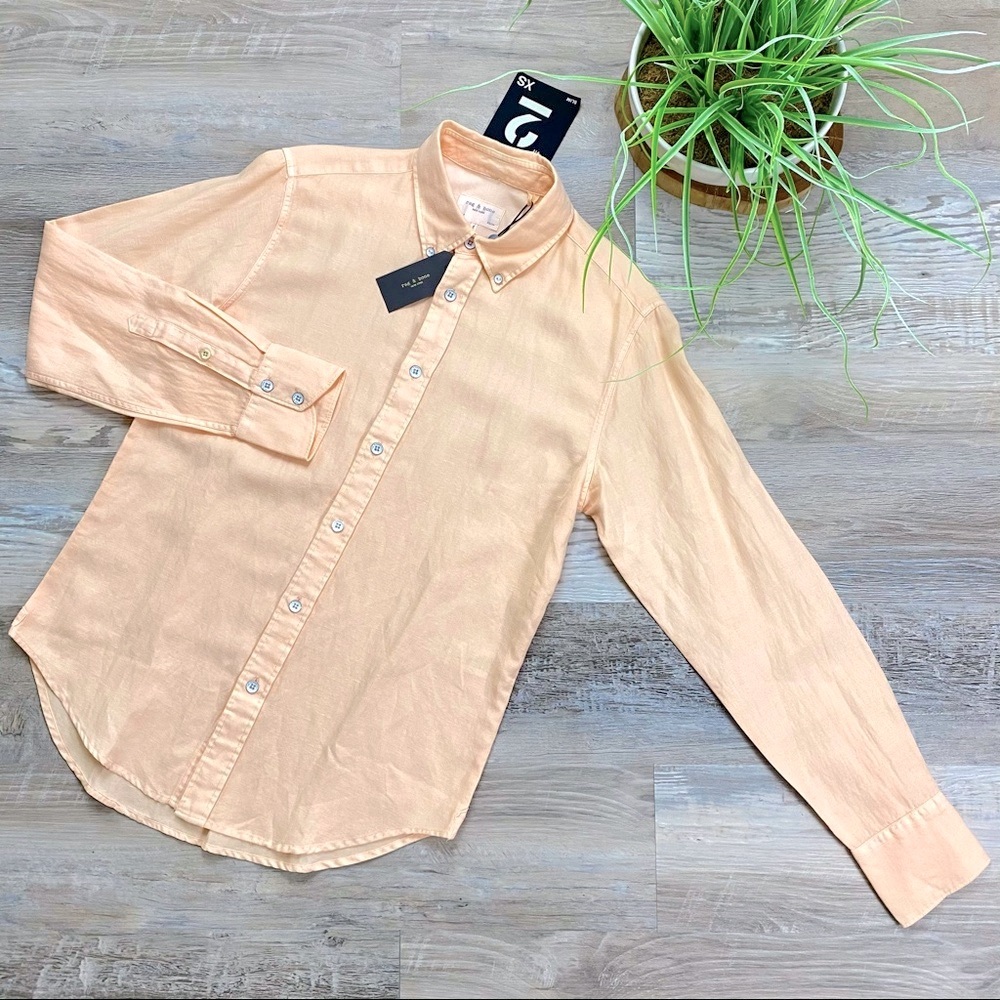 Rag & Bone Fit 2 Tomlin Linen Shirt in Peach - Picture 3 of 16